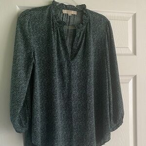 LOFT black with Green spots Blouse size Medium